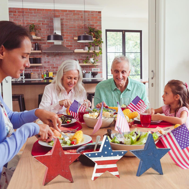 Sereliy 3 Pcs 4th of July Wooden Star Signs,Rustic Memorial Day Tiered Tray Decor, American Patriotic Table Decoration for Home Kitchen (Retro) - Image 4